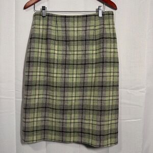 Chadwicks Plaid Wool Blend Pencil Skirt Green Black Cream Size 8T